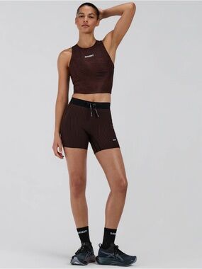 BANDIT  WOMEN'S STAMINA™ RACE CROP - ORGANIC STRIPE CACAO
